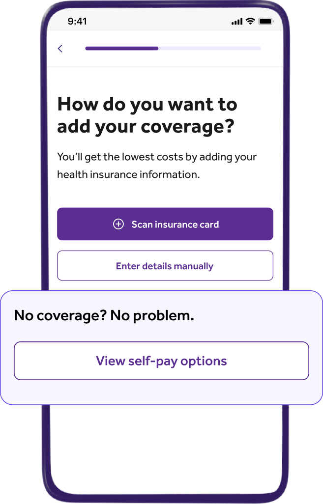 Phone screen showing how to select self-pay options