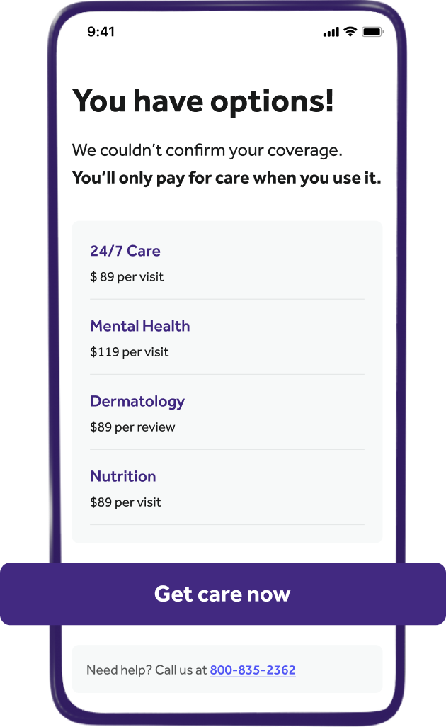 Phone screen showing available services