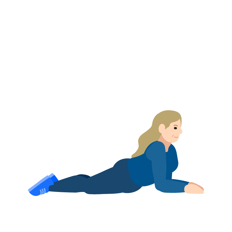  Ilustración de una mujer haciendo la postura de esfinge sobre el suelo, con los antebrazos apoyados y el cuerpo extendido.